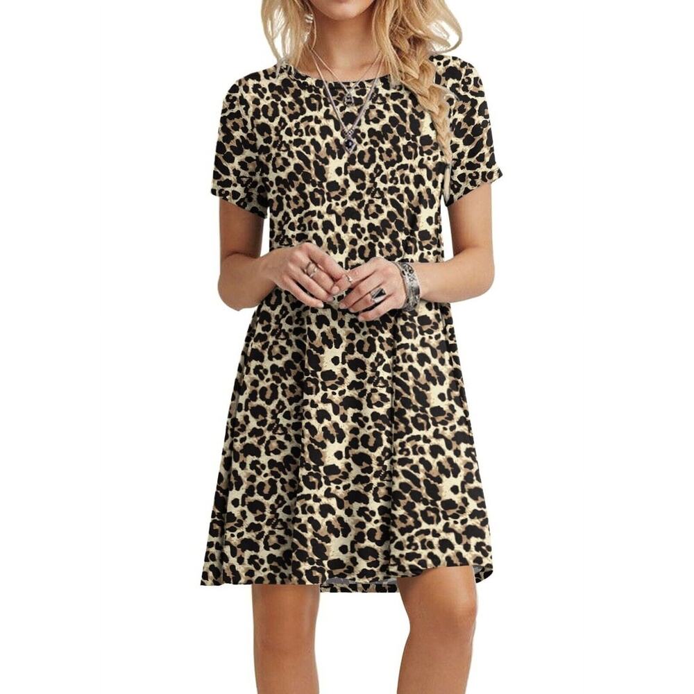 MOLERANI Women's Casual Plain Simple T-Shirt Loose Flowy Leopard Size Me…